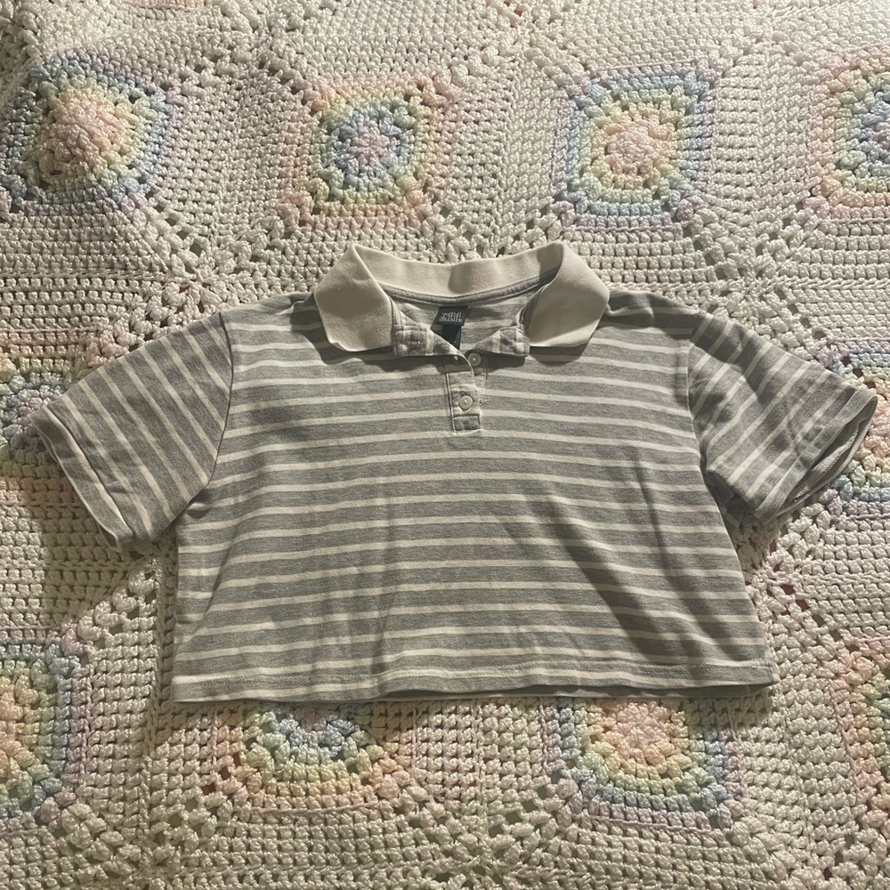 cute striped cropped collared shirt
